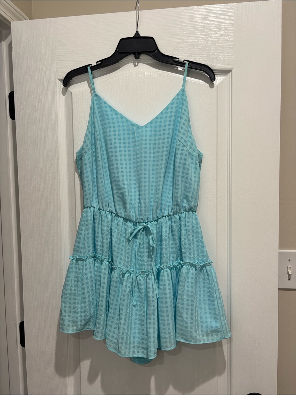 She + Sky Light Aqua Blue Mini Dress with Tie Waist